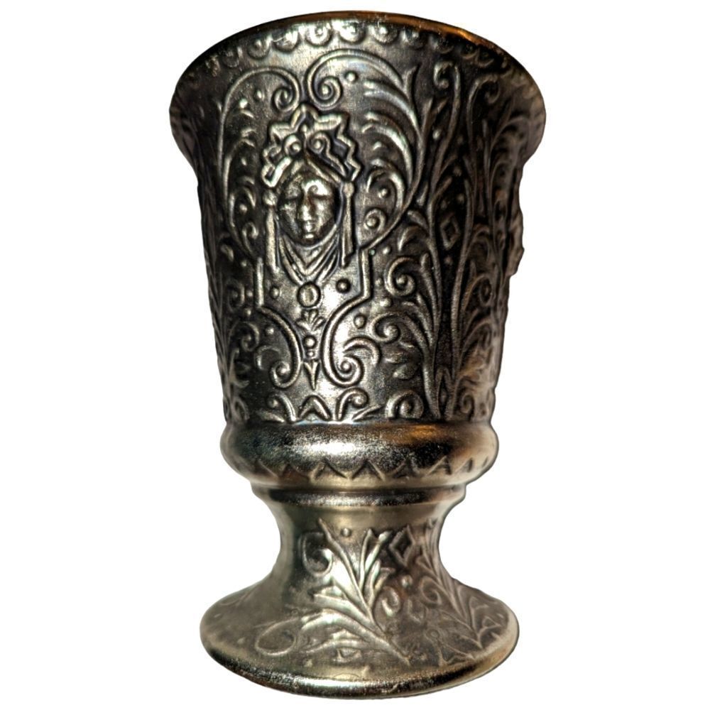 Unique Vintage USA 3D relief pewter & ceramic pottery vase